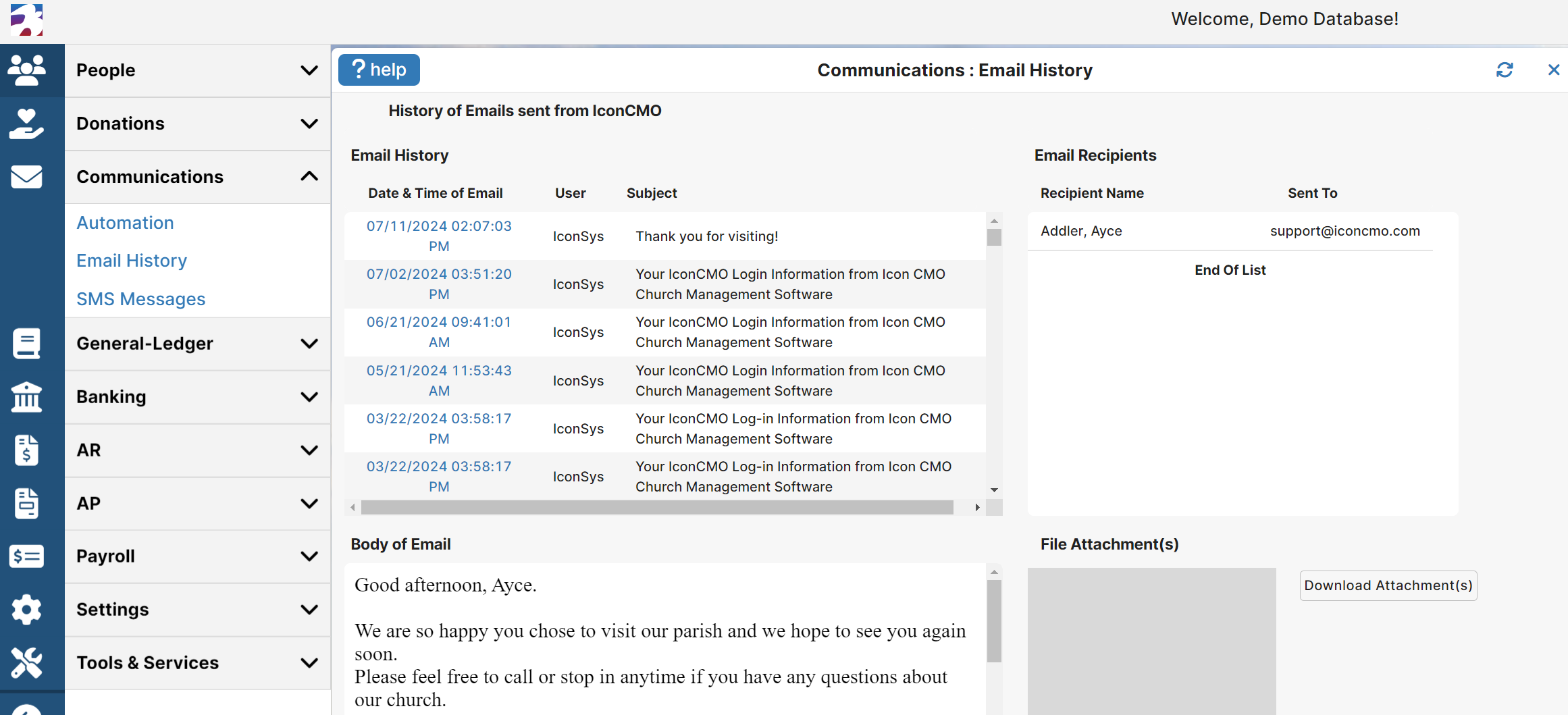 Membership email history