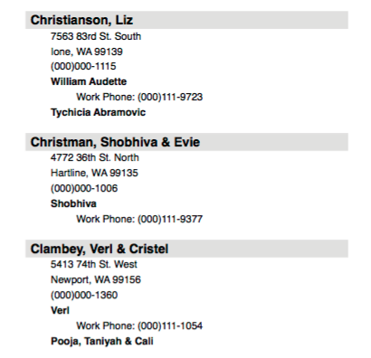 directory showing a screen shot of names and addresses with phone numbers directory showing a screen shot of names and addresses with phone numbers