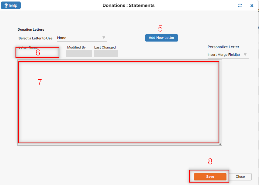 Shows the add letter screen on the software with the various options that the church can use for sending out contribution statements. Shows the add letter screen on the software with the various options that the church can use for sending out contribution statements.