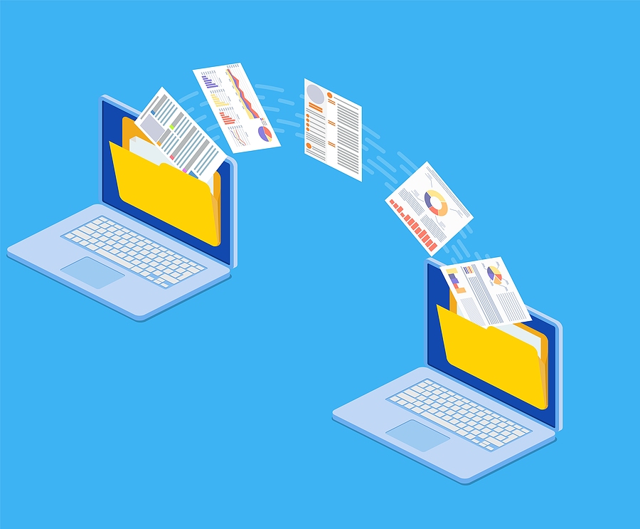 isometric File transfer. Two laptops with folders on screen and transferred documents. Copy files, data exchange, backup, PC migration, file sharing concepts. vector illustration in flat design isometric File transfer. Two laptops with folders on screen and transferred documents. Copy files, data exchange, backup, PC migration, file sharing concepts. vector illustration in flat design