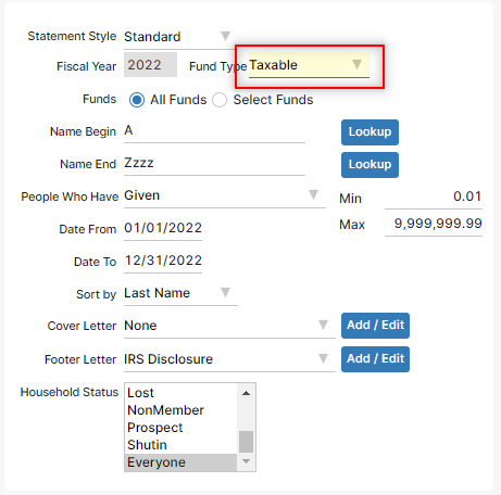 Screen grab shows how to run statements for these types of donations. Screen grab shows how to run statements for these types of donations.