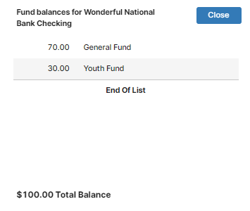 Fund Balances window that shows the two fund balances Fund Balances window that shows the two fund balances