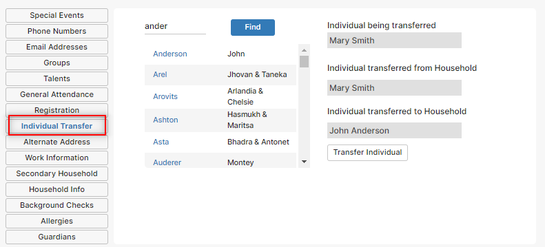 Member Transfer window UI Member Transfer window UI