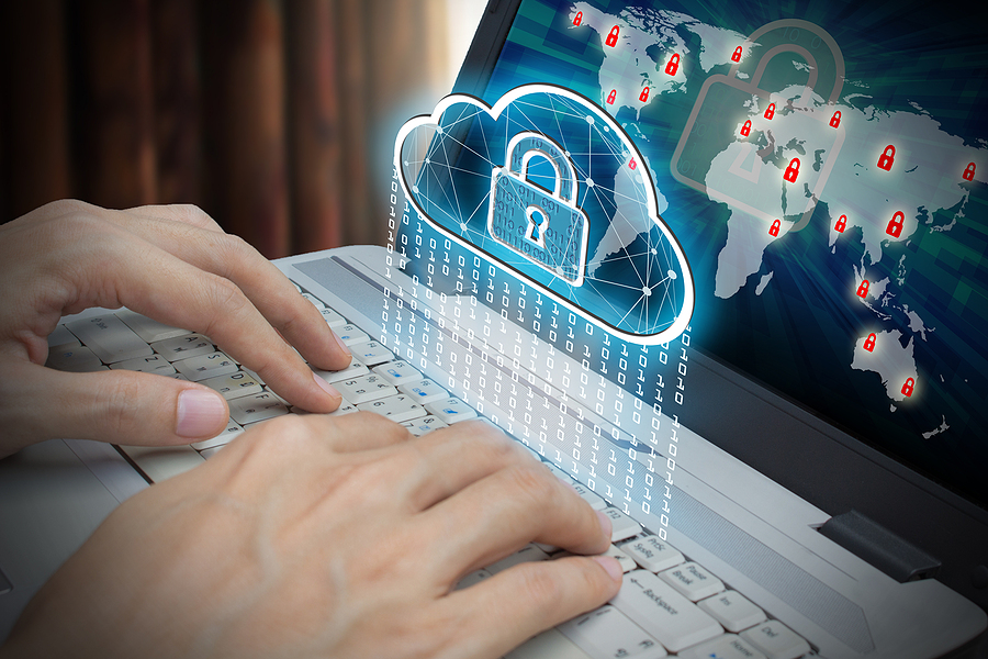 Businessman use Laptop with interface of padlock and cloud computing technology, Cyber Security Data Protection Business Technology Privacy concept. Businessman use Laptop with interface of padlock and cloud computing technology, Cyber Security Data Protection Business Technology Privacy concept.