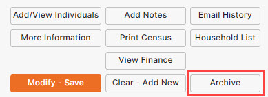 IconCMO church management software household record button set highlight the archive button