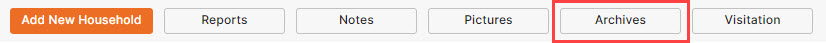 IconCMO church management software buttons on individual list screen highlighting where to locate the archives