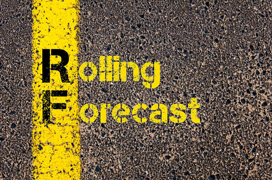 Shows the words rolling forecast in yellow street paint. Shows the words rolling forecast in yellow street paint.